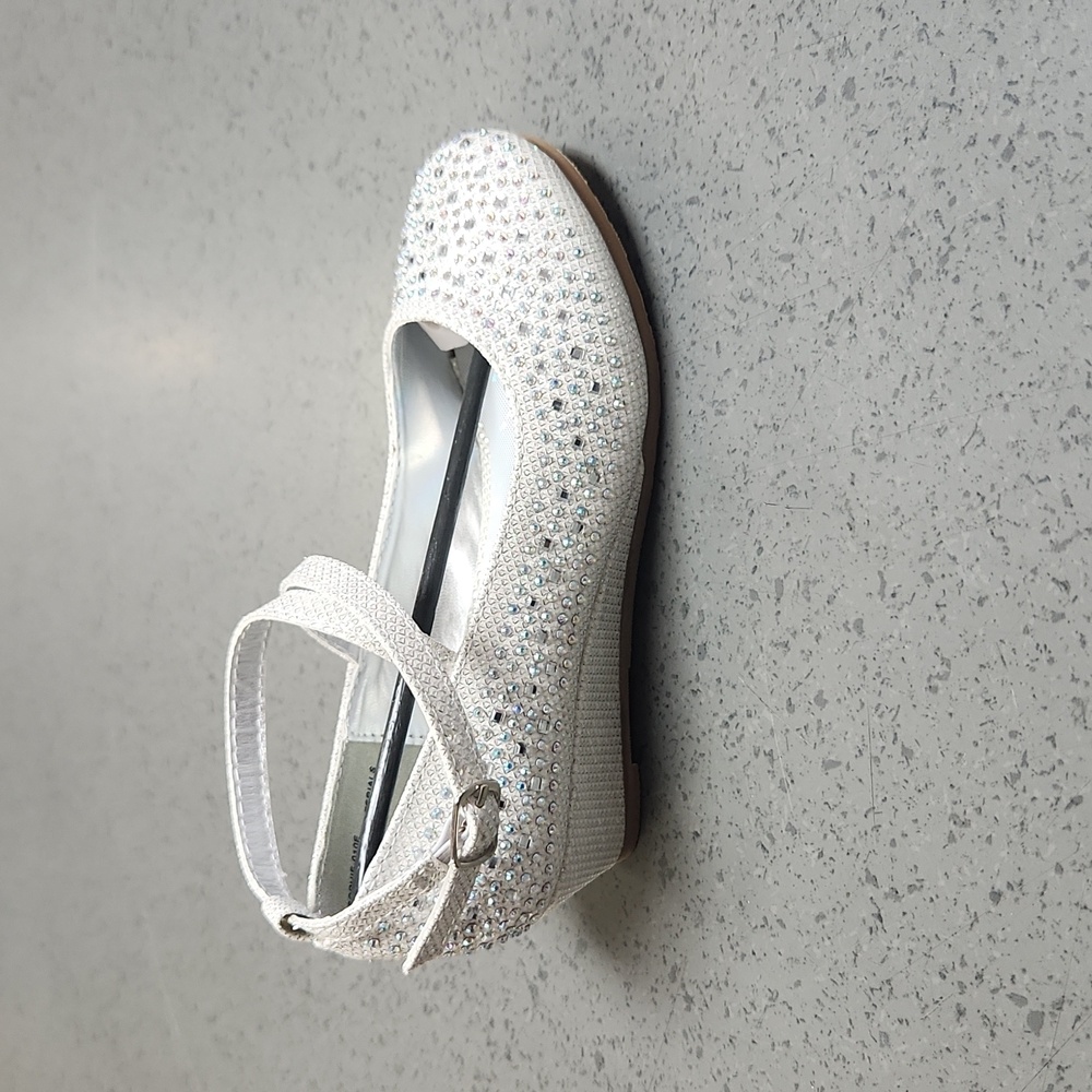 Off-White Silver Rhinestone Strappy Kids Wedge